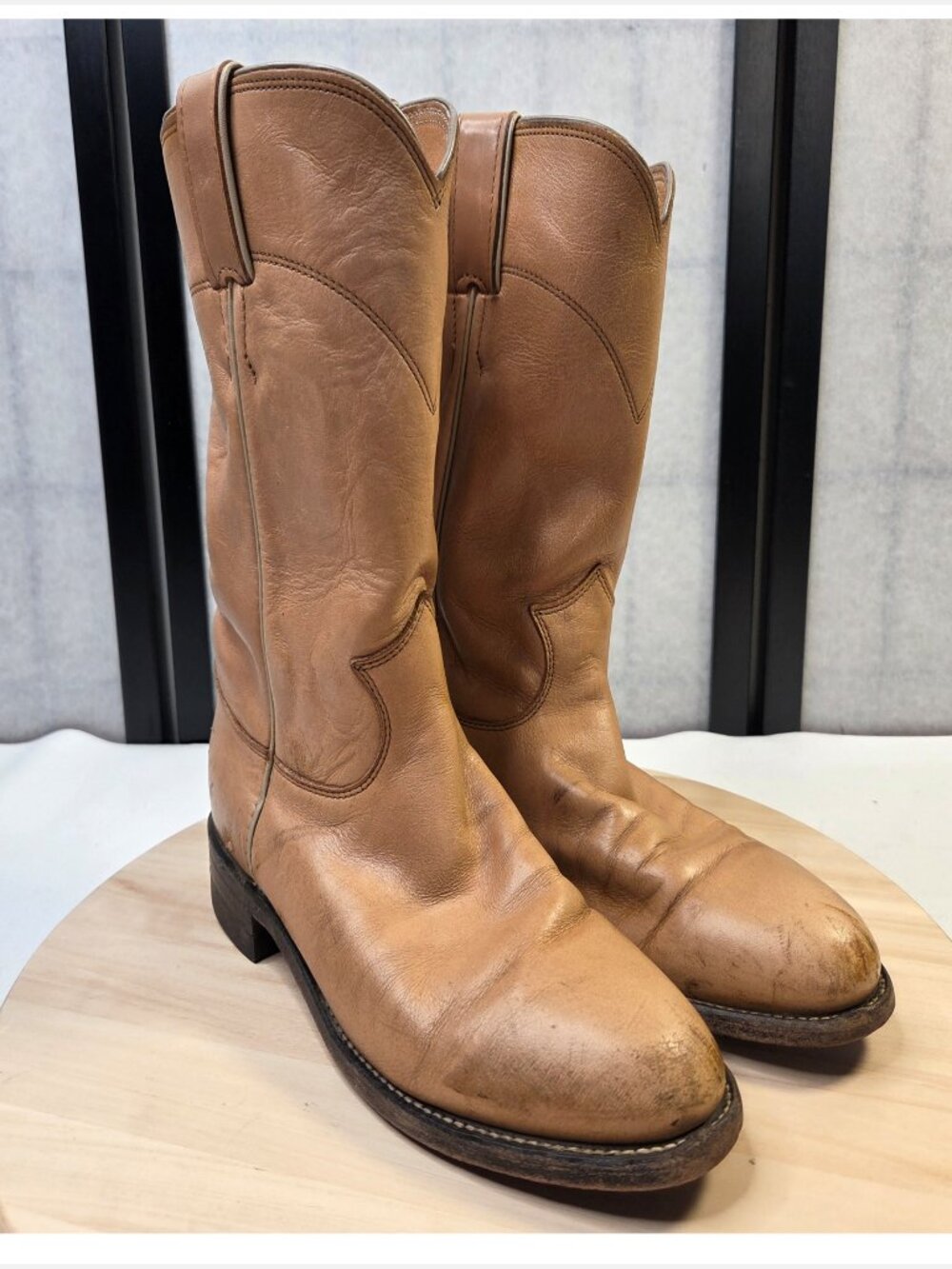 Justin Vintage Tan Leather Western Roper Boots Women 6.5B